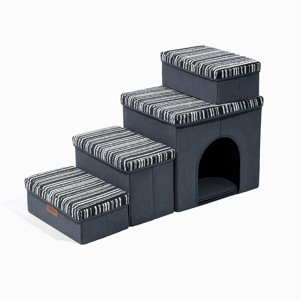 Foldable Dog Stairs with Storage and Condo Dog Steps - Funnyfuzzy SnugNest
