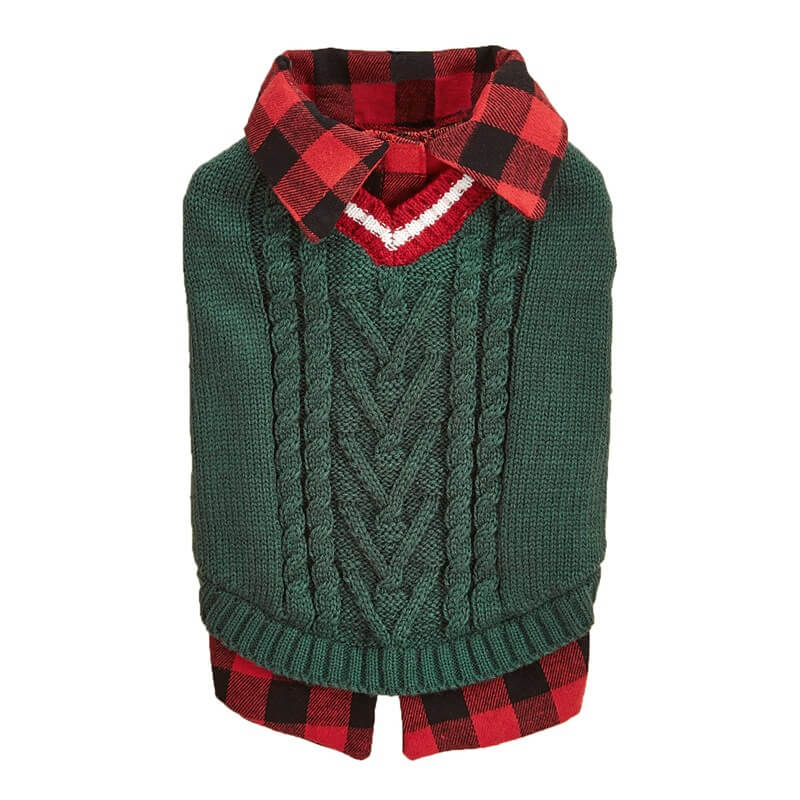 Perfect for Fall Winter Plaid Collar Cable Knit Dog Jumper Vest