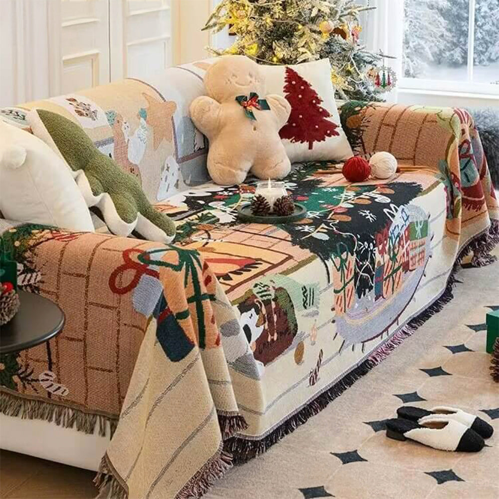 Christmas-Themed Soft Jacquard Knitted Decorative Sofa Cover