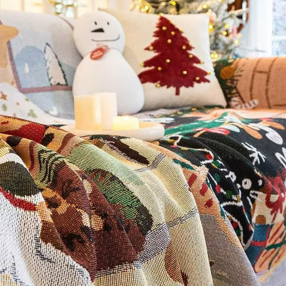 Christmas-Themed Soft Jacquard Knitted Decorative Sofa Cover