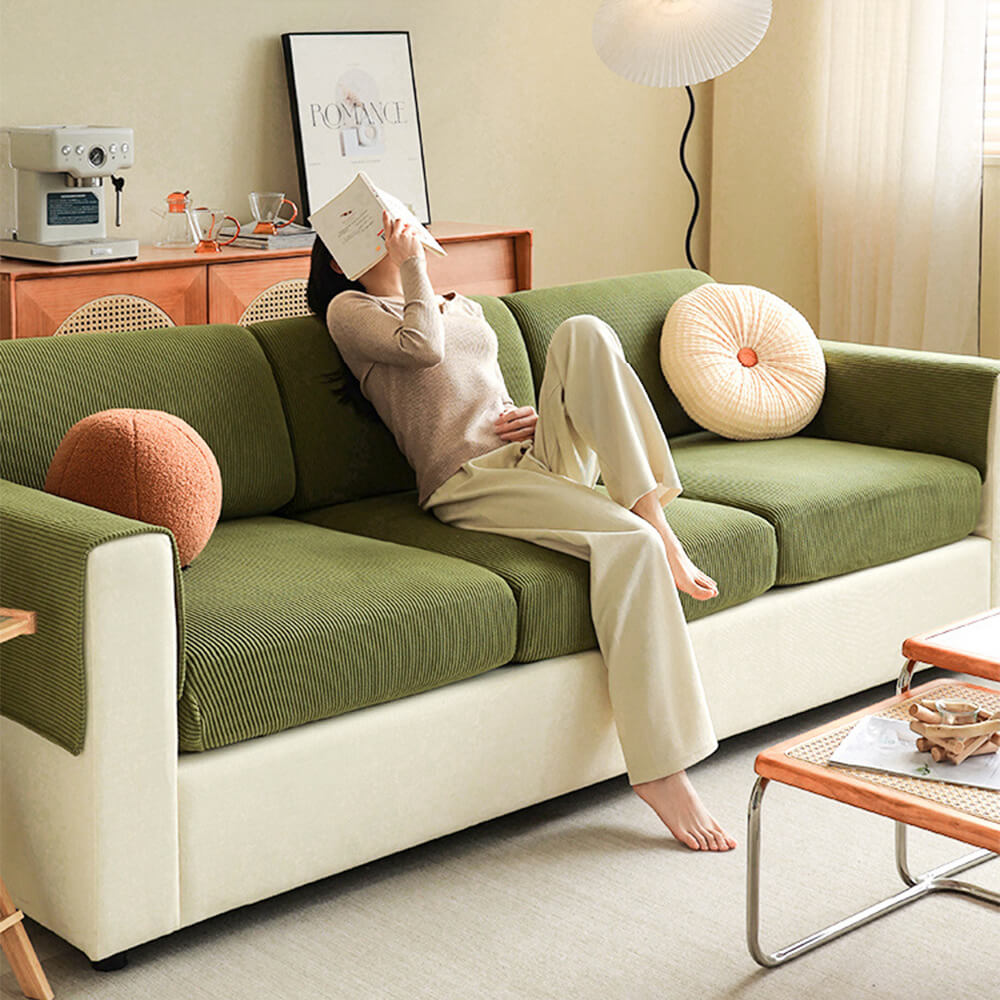 Vertical Stripe Corduroy Anti-Scratch Stretch Full-Cover Sofa Cover
