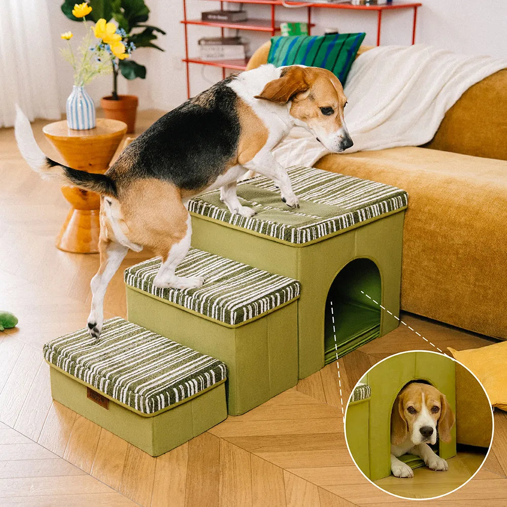Foldable Dog Stairs with Storage and Condo Dog Steps - Funnyfuzzy SnugNest