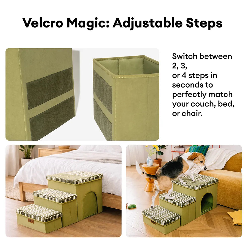 Foldable Dog Stairs with Storage and Condo Dog Steps - Funnyfuzzy SnugNest