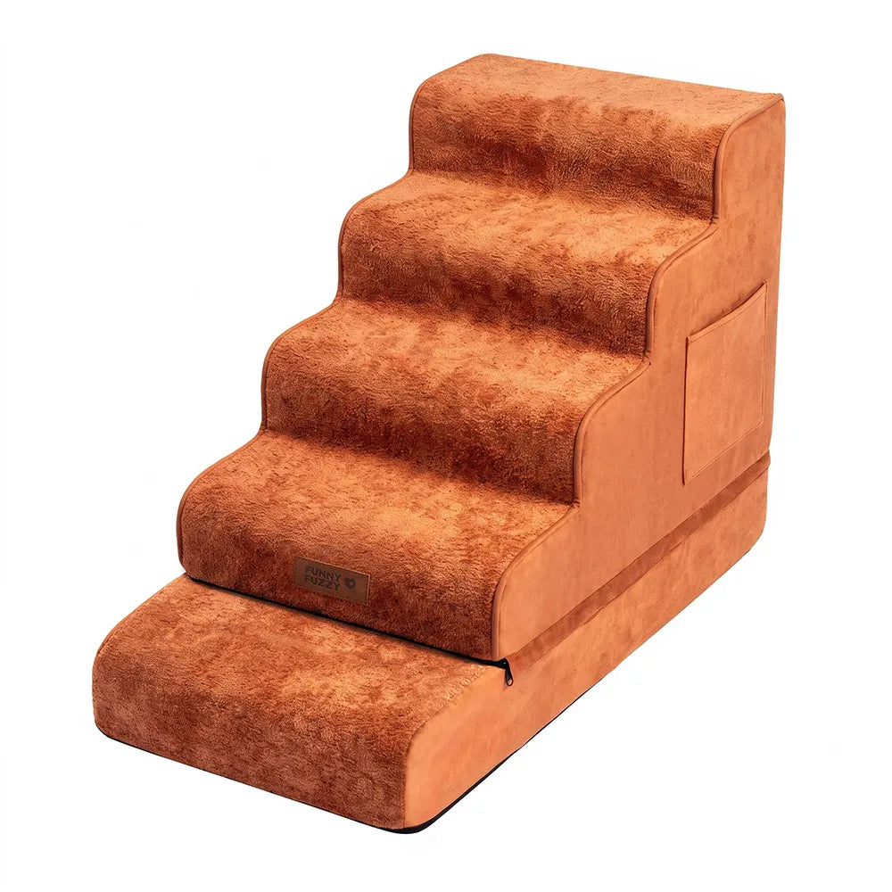 2-in-1 Foam Dog Stairs & Pet Mat with Plush Velvet Cover