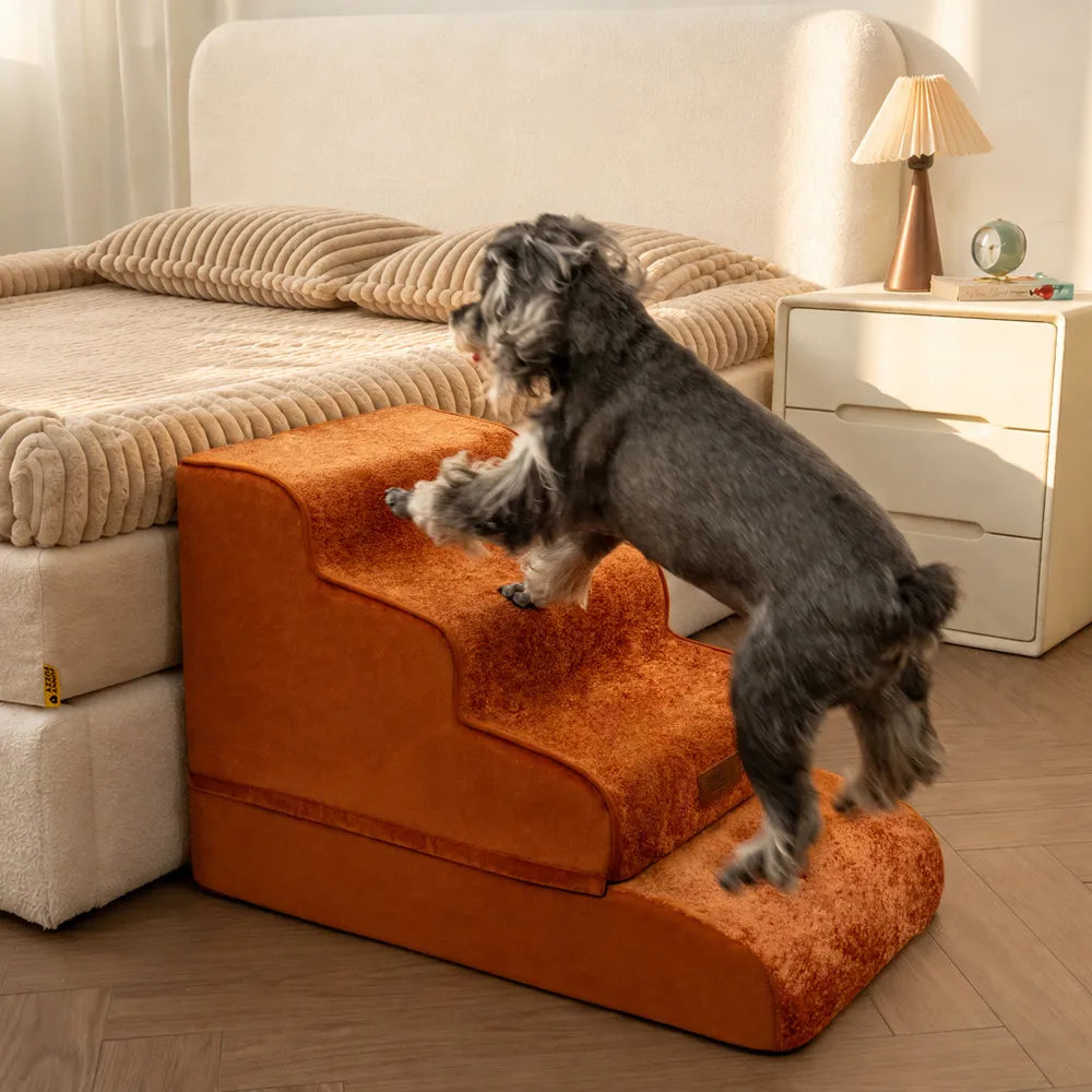 2-in-1 Foam Dog Stairs & Pet Mat with Plush Velvet Cover
