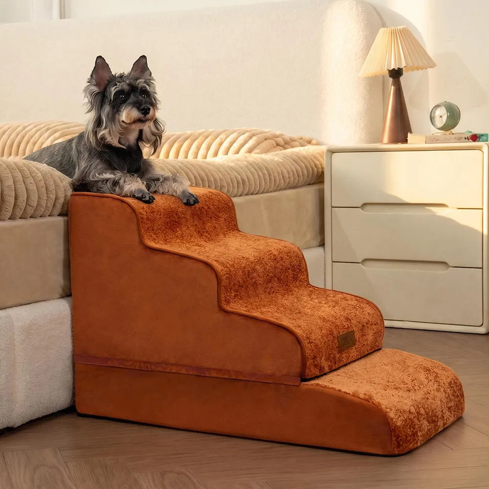 2-in-1 Foam Dog Stairs & Pet Mat with Plush Velvet Cover