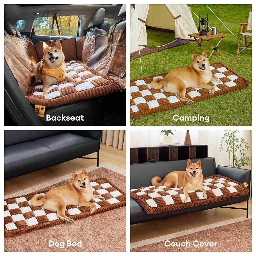 Cosy Plaid Non-Slip Dog Bed Mat for Car Seat Extender
