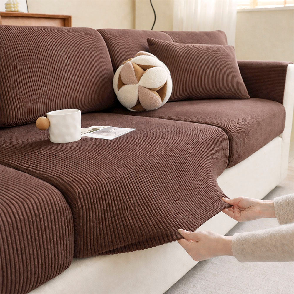 Vertical Stripe Corduroy Anti-Scratch Stretch Full-Cover Sofa Cover