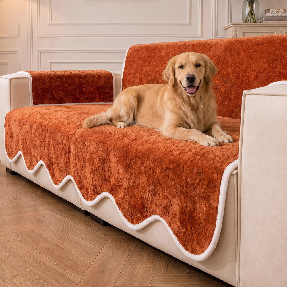 Waterproof Plush Velvet Contrast Wavy Edge Sofa Cover