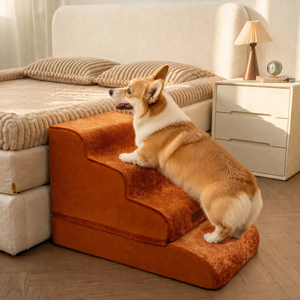 2-in-1 Foam Dog Stairs & Pet Mat with Plush Velvet Cover