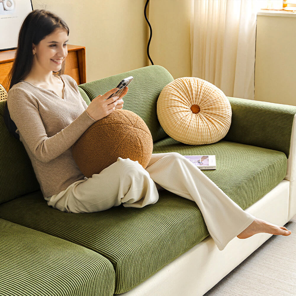 Vertical Stripe Corduroy Anti-Scratch Stretch Full-Cover Sofa Cover