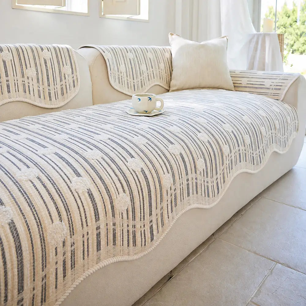 Modern Textured Striped Chenille Non-Slip Sofa Cover