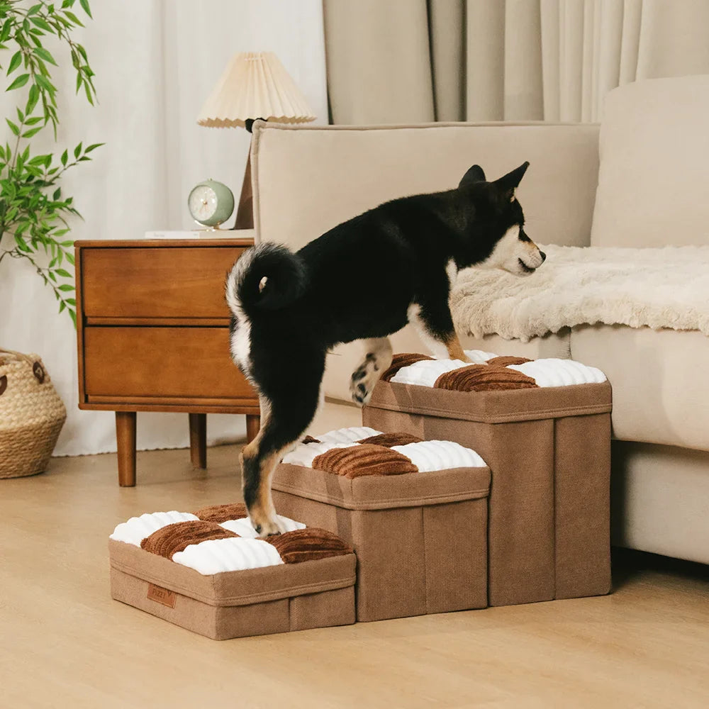 Detachable Chessboard Plaid Handcrafted Dog Steps with Storage - Foldable Steps