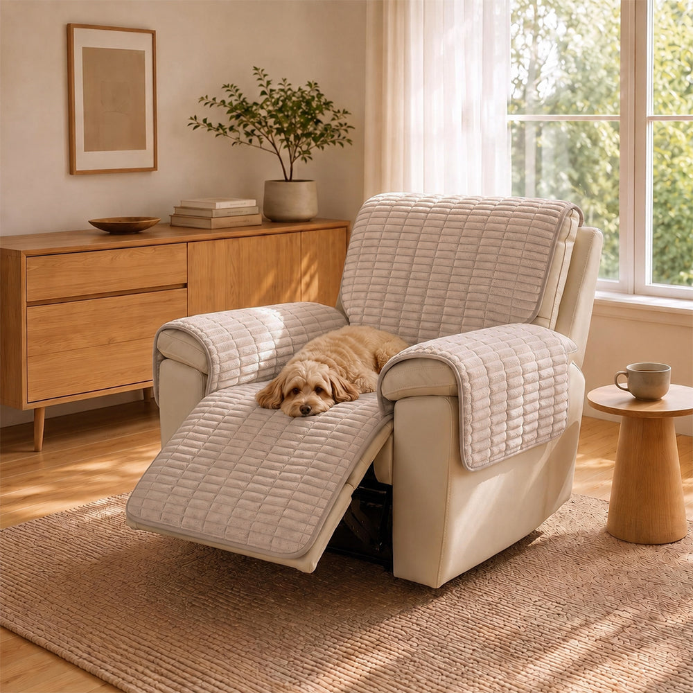 One-Piece Flannel Non-Slip Recliner Sofa Cover with Elastic Straps - Cozy Nest
