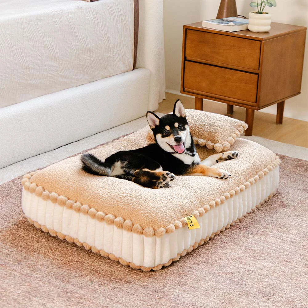 Comfy Plush Biscuit-Inspired Calming Dog Bed with Pillow – SweetNap