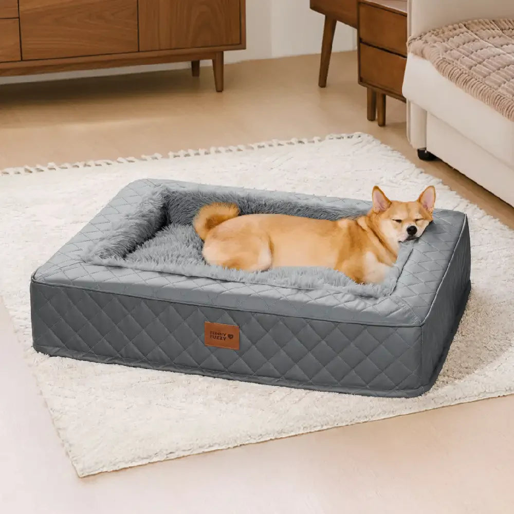 Warm Plush & Faux Leather Wraparound Orthopaedic Dog Bolster Bed