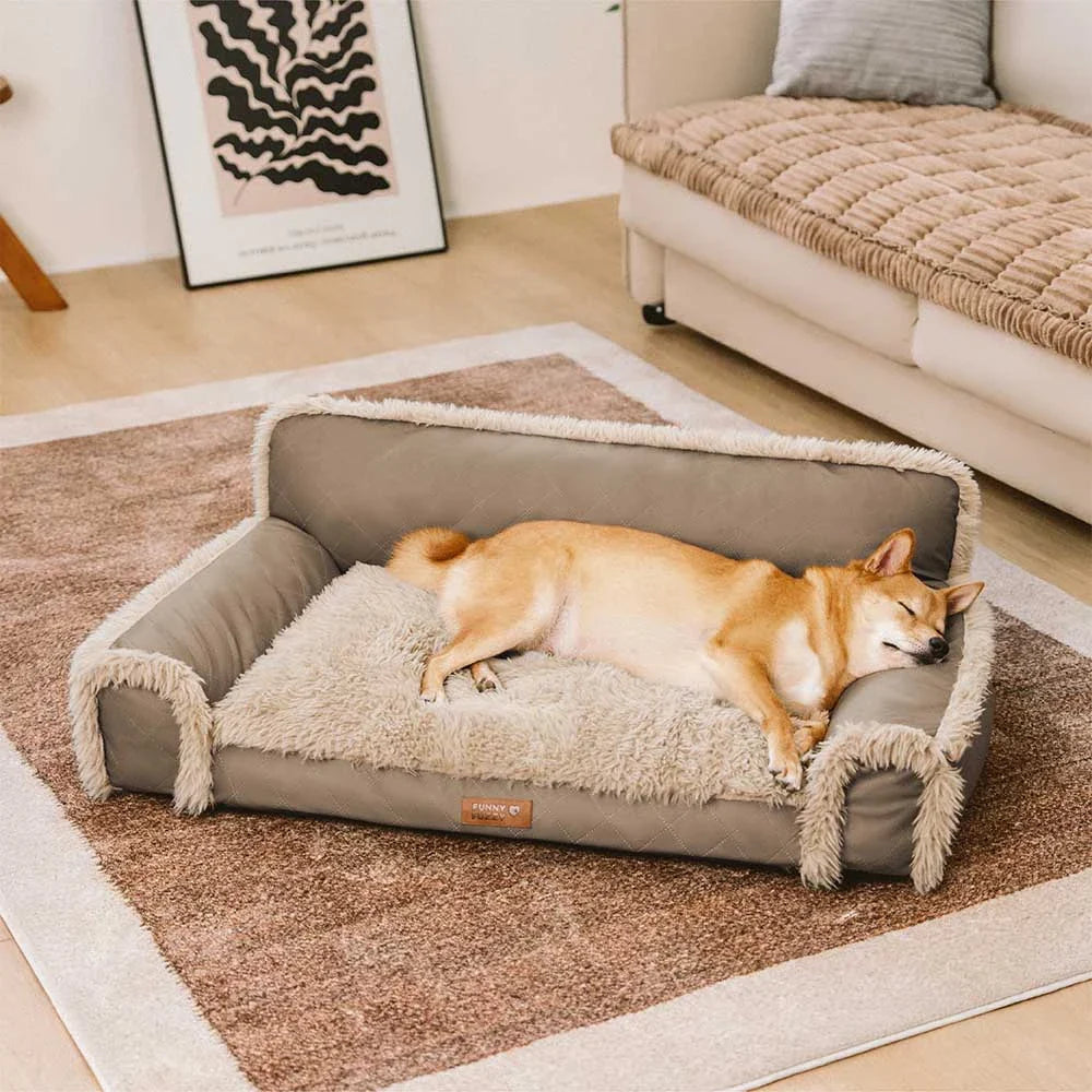 Luxe Faux Leather&Plush Removable Sponge Orthopaedic Dog Bed - WarmRest