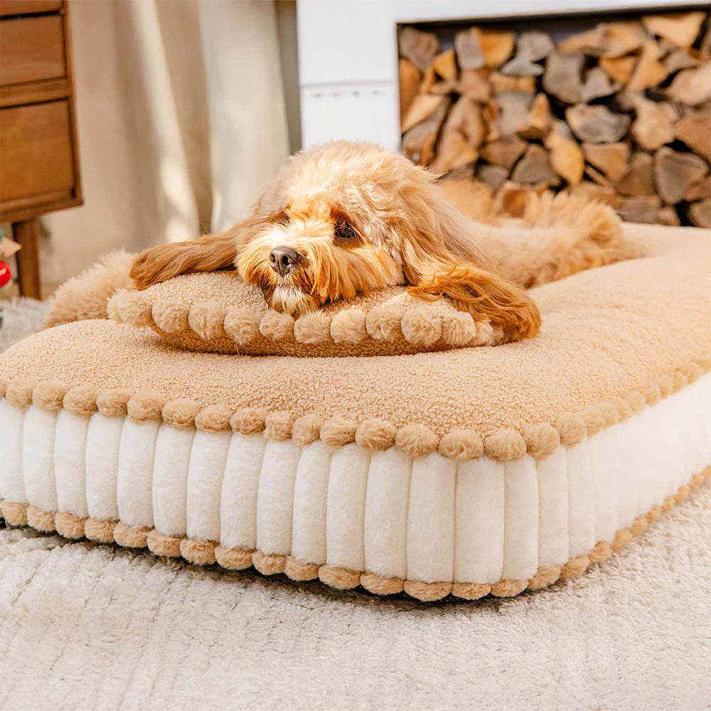 Comfy Plush Biscuit-Inspired Calming Dog Bed with Pillow – SweetNap