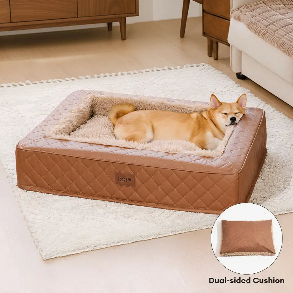 Warm Plush & Faux Leather Wraparound Orthopaedic Dog Bolster Bed