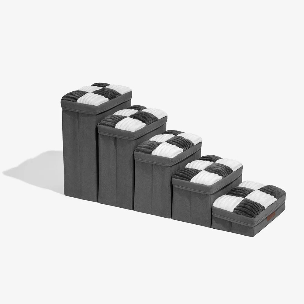 Detachable Chessboard Plaid Handcrafted Dog Steps with Storage - Foldable Steps