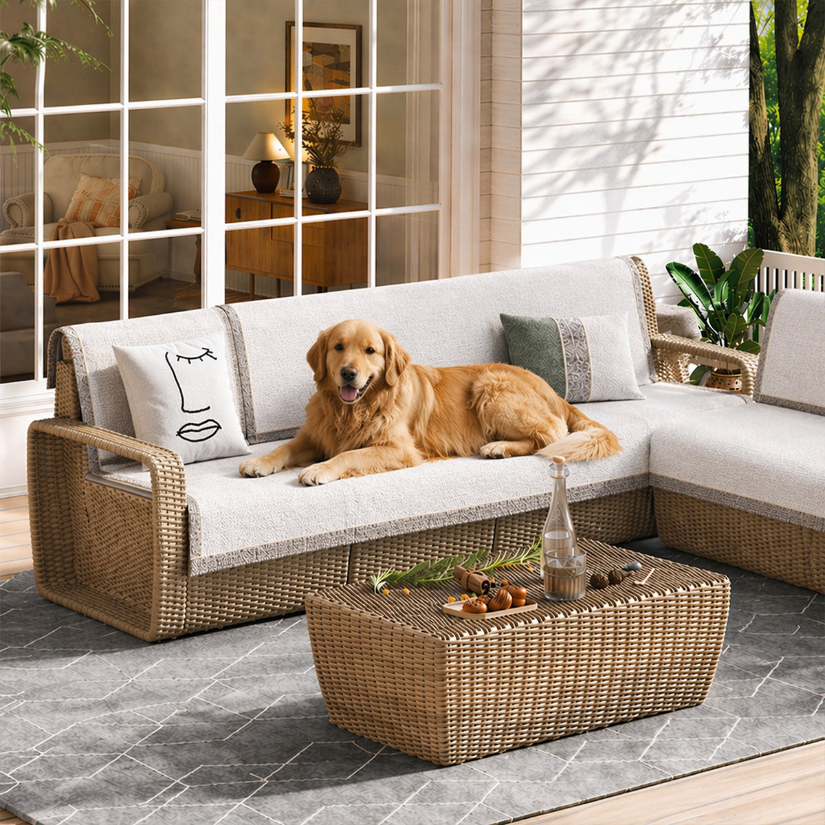 All-Season Modern Tweed Woven Chenille Anti-Slip Sofa Cover