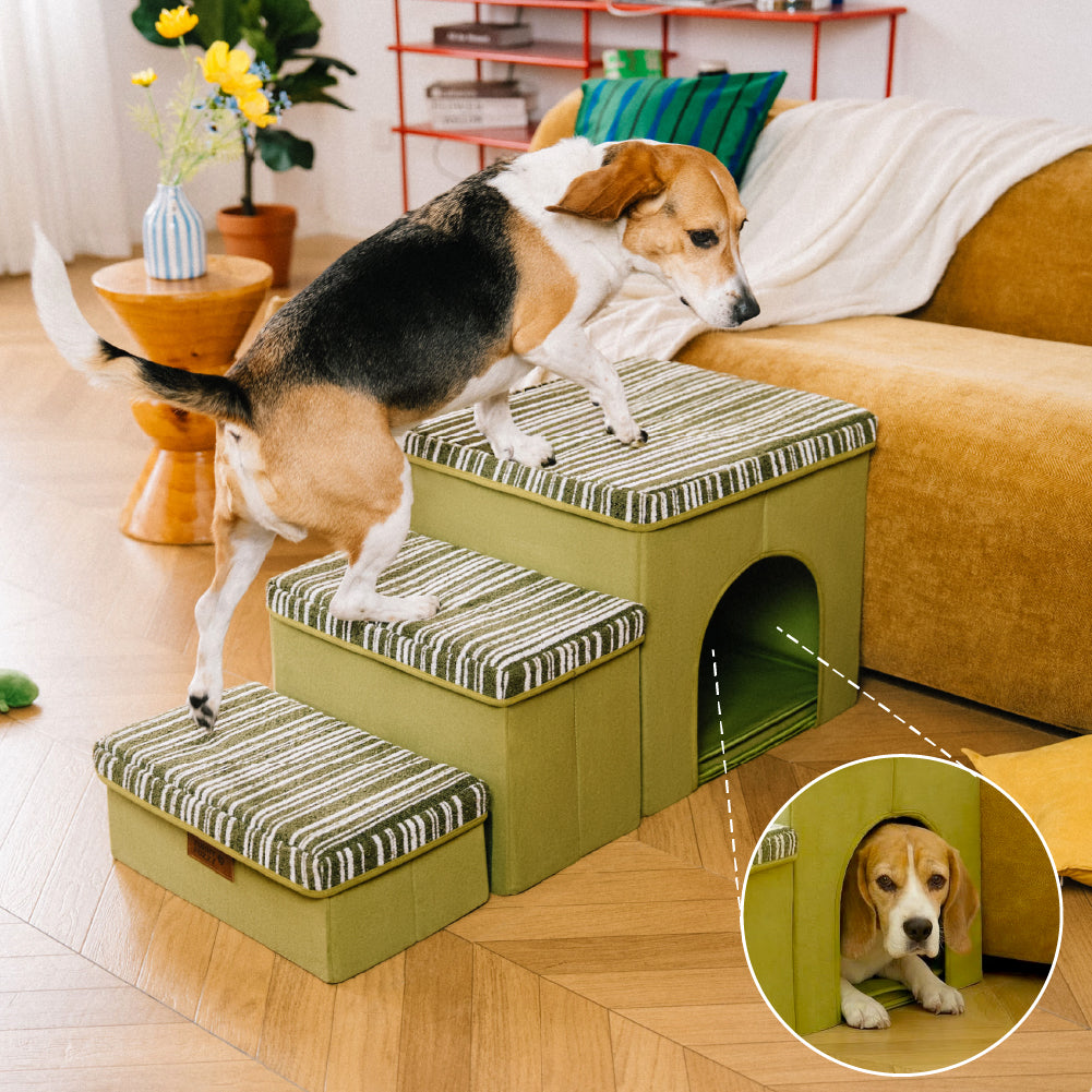 Foldable Dog Stairs with Storage and Condo Dog Steps - Funnyfuzzy SnugNest