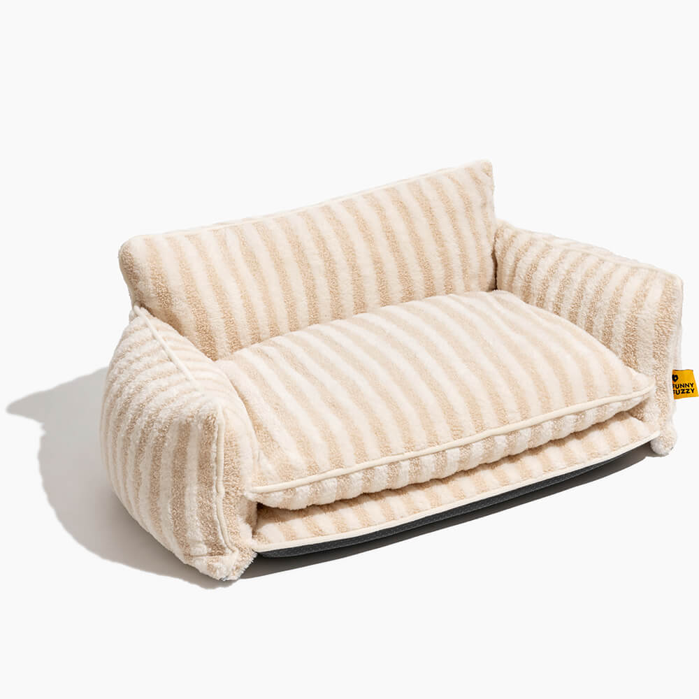 Trendy Striped Faux Lambswool Double Layer Garden Outdoor Dog & Cat Sofa Bed