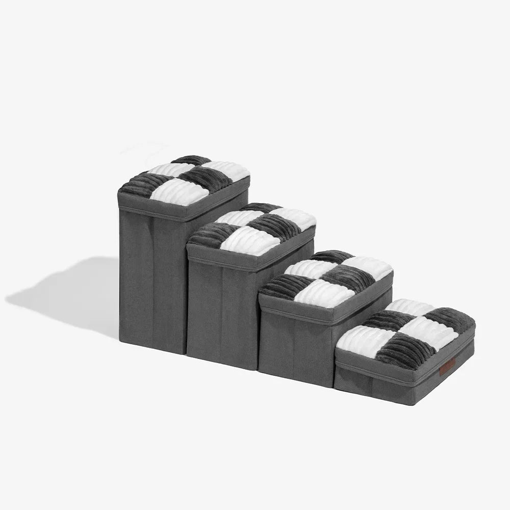 Detachable Chessboard Plaid Handcrafted Dog Steps with Storage - Foldable Steps