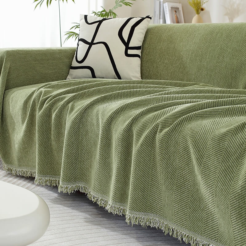 Chenille Blanket Herringbone Tassel Outdoor Garden Sofa Cover Sofa Throw Blanket