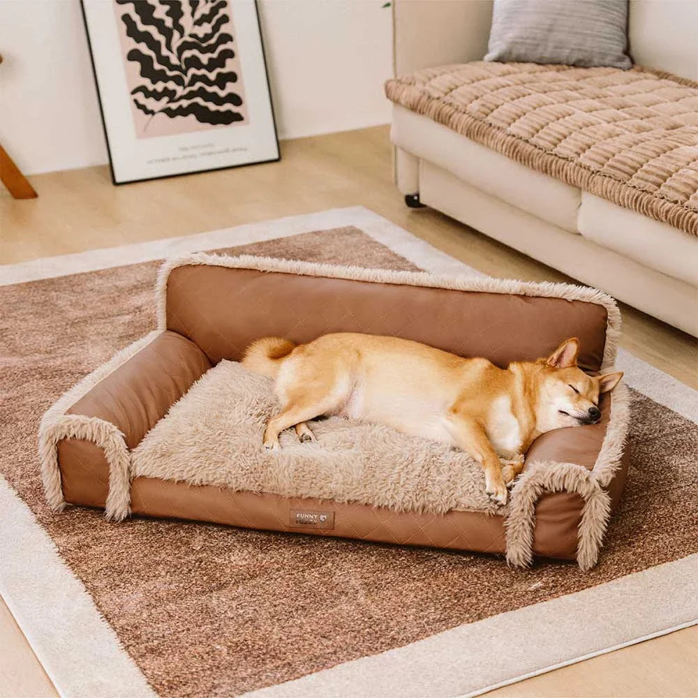 Luxe Faux Leather&Plush Removable Sponge Orthopaedic Dog Bed - WarmRest