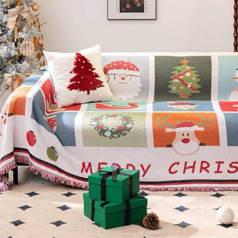 Christmas-Themed Soft Jacquard Knitted Decorative Sofa Cover