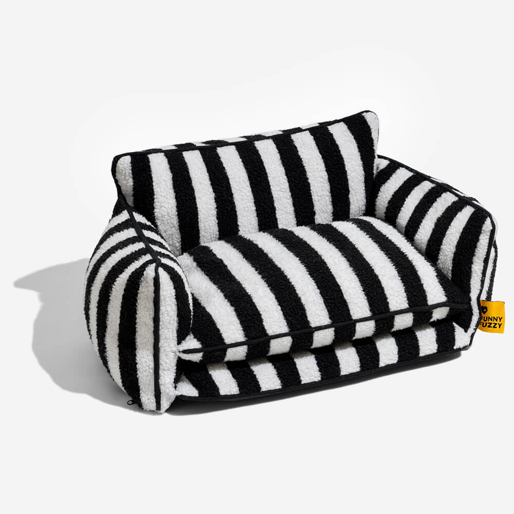 Trendy Striped Faux Lambswool Double Layer Dog & Cat Sofa Bed - Home Office
