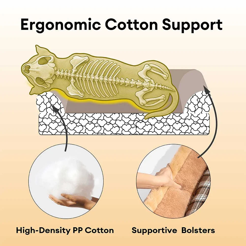 Vintage Chequered Washable Plush Cosy Bolster Dog Bed – TuckNap