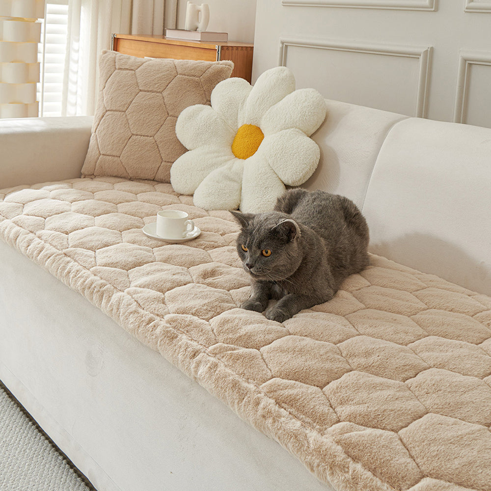 Thick Plush Hexagon-Quilted Pet Mat Non-Slip Sofa Cover