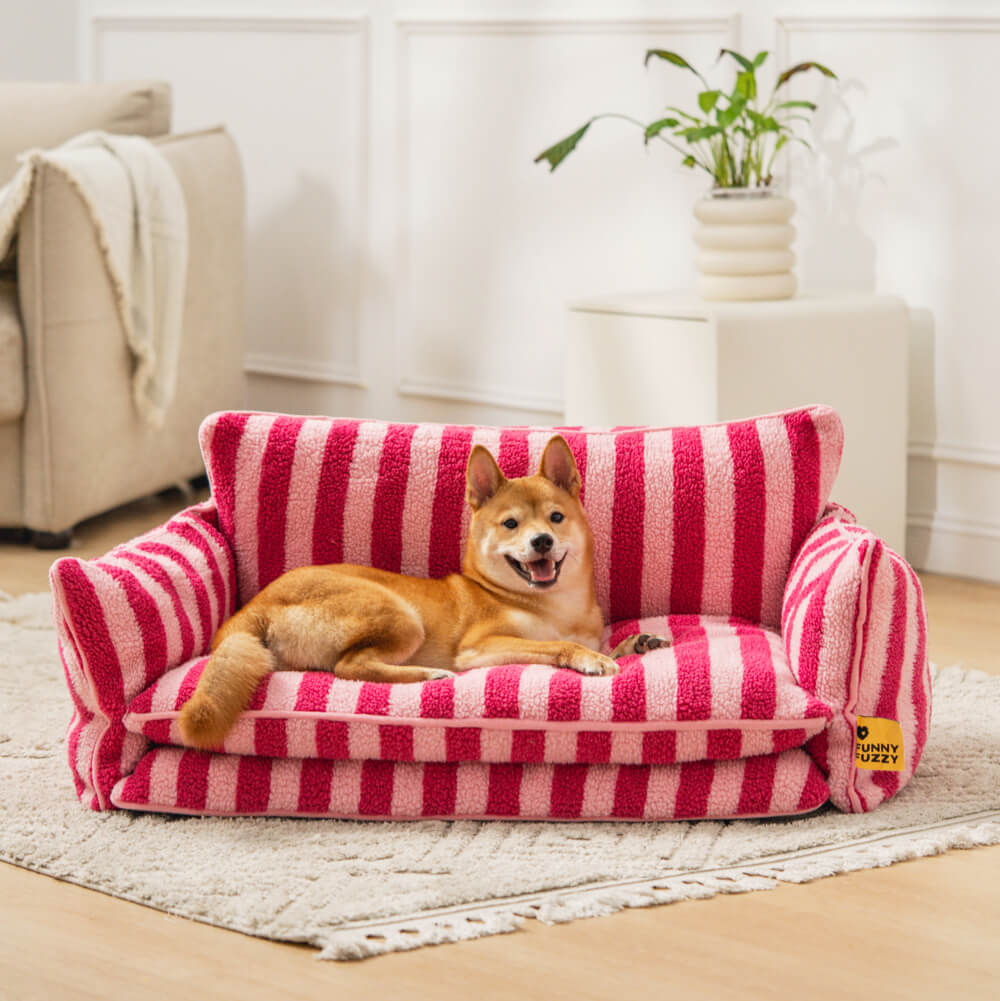 Trendy Striped Faux Lambswool Double Layer Garden Outdoor Dog & Cat Sofa Bed