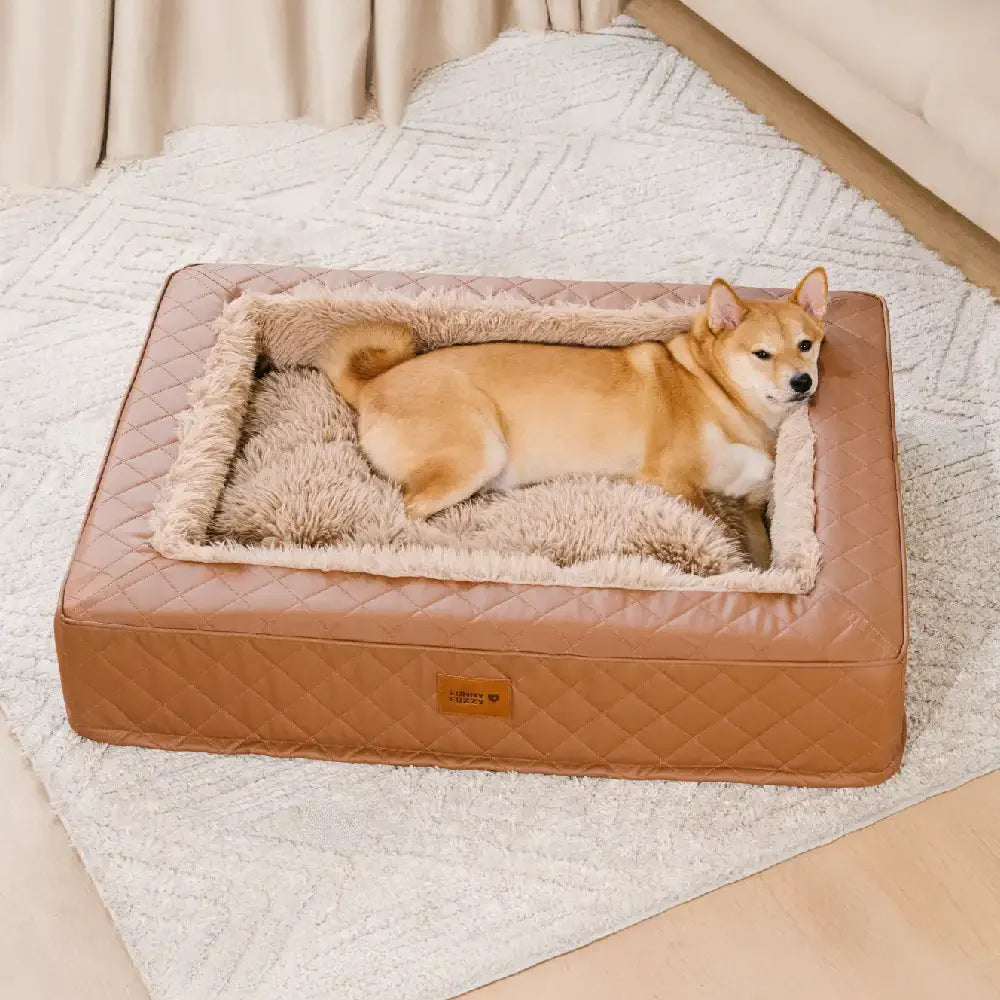 Warm Plush & Faux Leather Wraparound Orthopaedic Dog Bolster Bed
