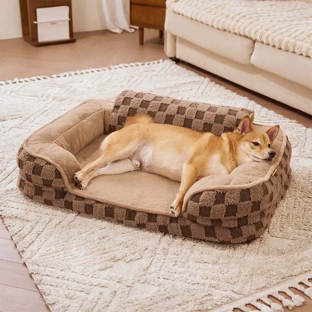 Chequered Fluffy Warm Washable Orthopaedic Dog Bolster Bed – CloudNooki