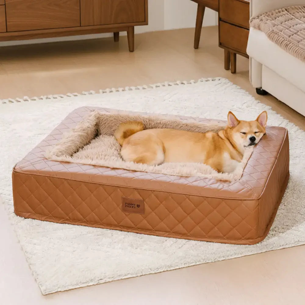 Warm Plush & Faux Leather Wraparound Orthopaedic Dog Bolster Bed