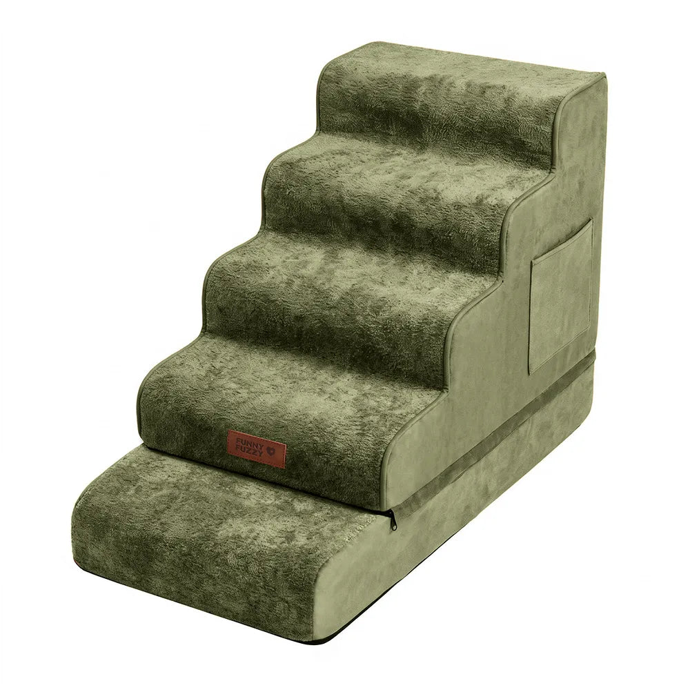 2-in-1 Foam Dog Stairs & Pet Mat with Plush Velvet Cover