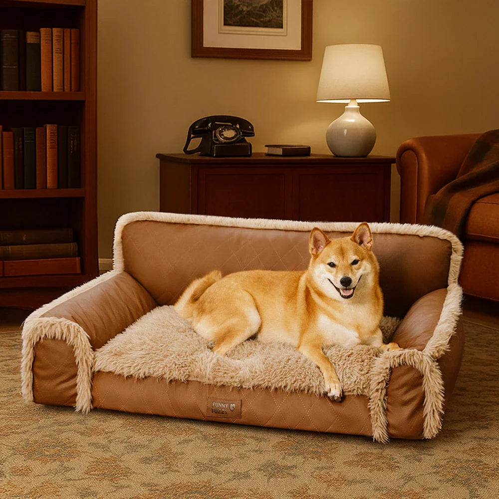 Luxe Faux Leather&Plush Removable Sponge Orthopaedic Dog Bed - WarmRest