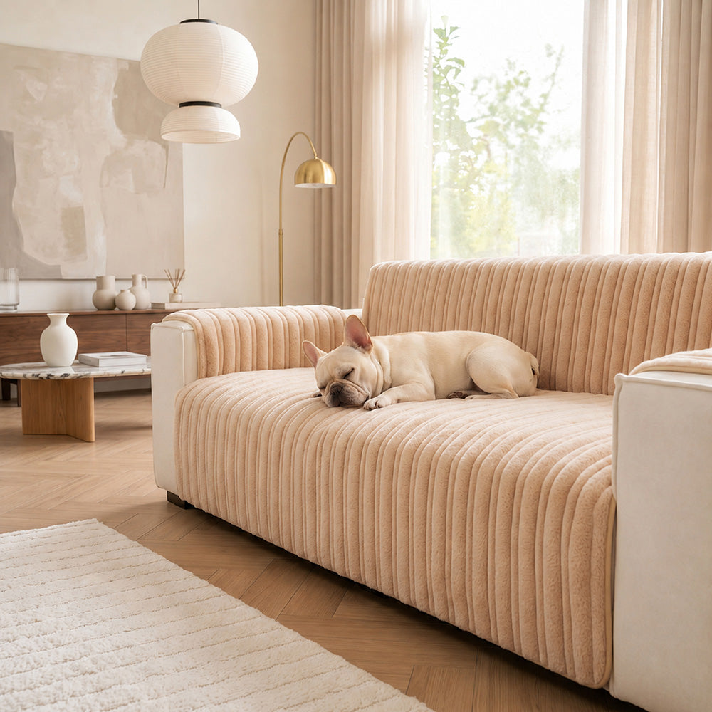 One-Piece Waterproof Pet-Friendly Ribbed Plush Recliner Sofa Cover- Cozy Nest