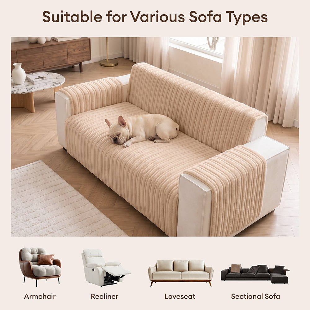 One-Piece Waterproof Pet-Friendly Ribbed Plush Recliner Sofa Cover- Cozy Nest