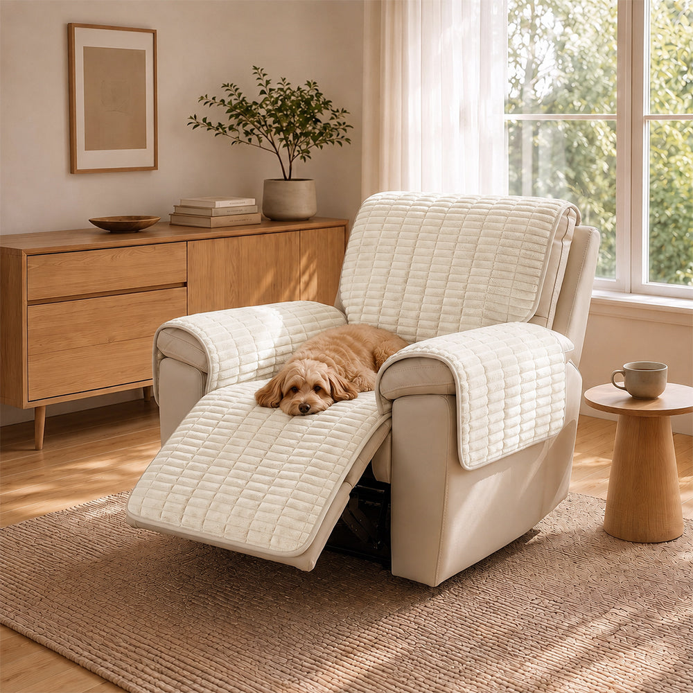 One-Piece Flannel Non-Slip Recliner Sofa Cover with Elastic Straps - Cozy Nest