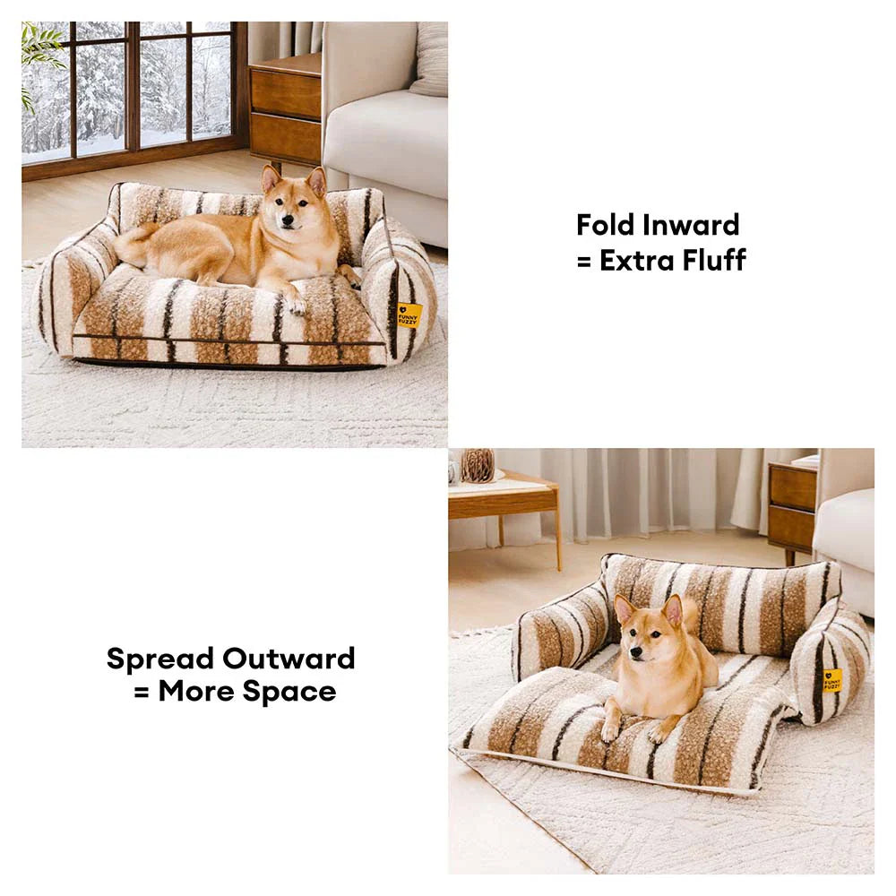 Plush Warmth Stripe Foldable Washable Dog & Cat Sofa Bed - MochaSnug