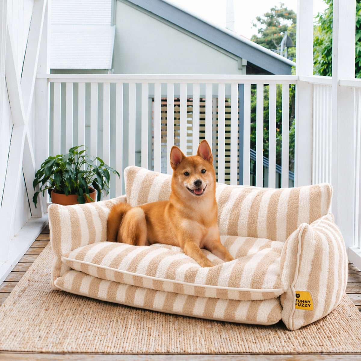 Trendy Striped Faux Lambswool Double Layer Dog Sofa Bed