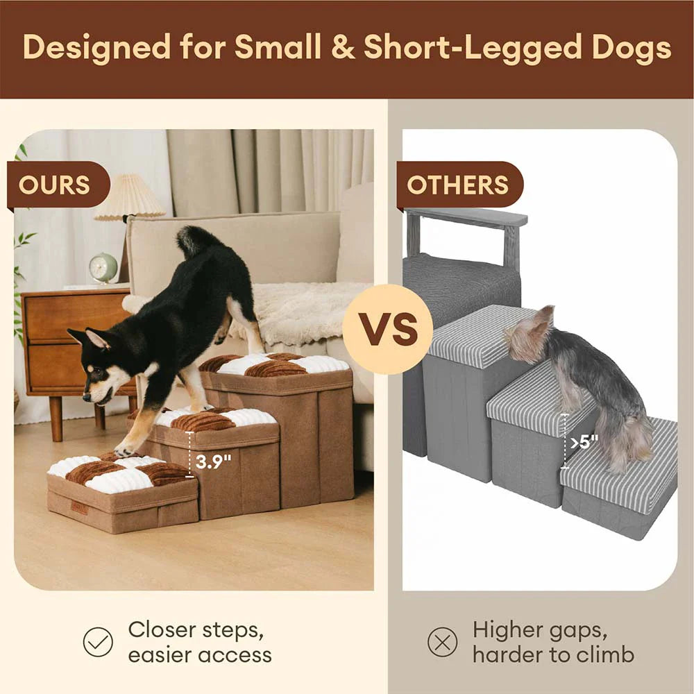 Detachable Chessboard Plaid Handcrafted Dog Steps with Storage - Foldable Steps