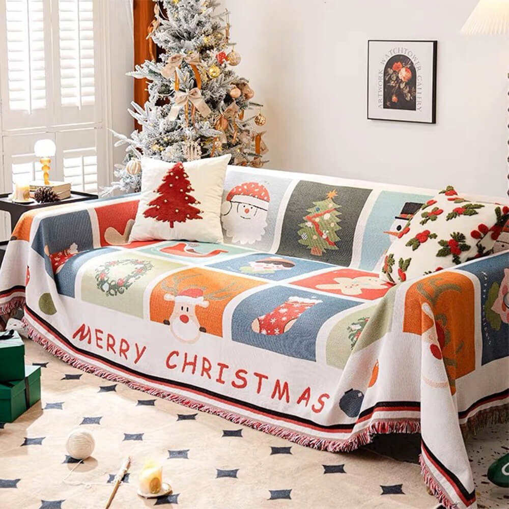Christmas-Themed Soft Jacquard Knitted Decorative Sofa Cover