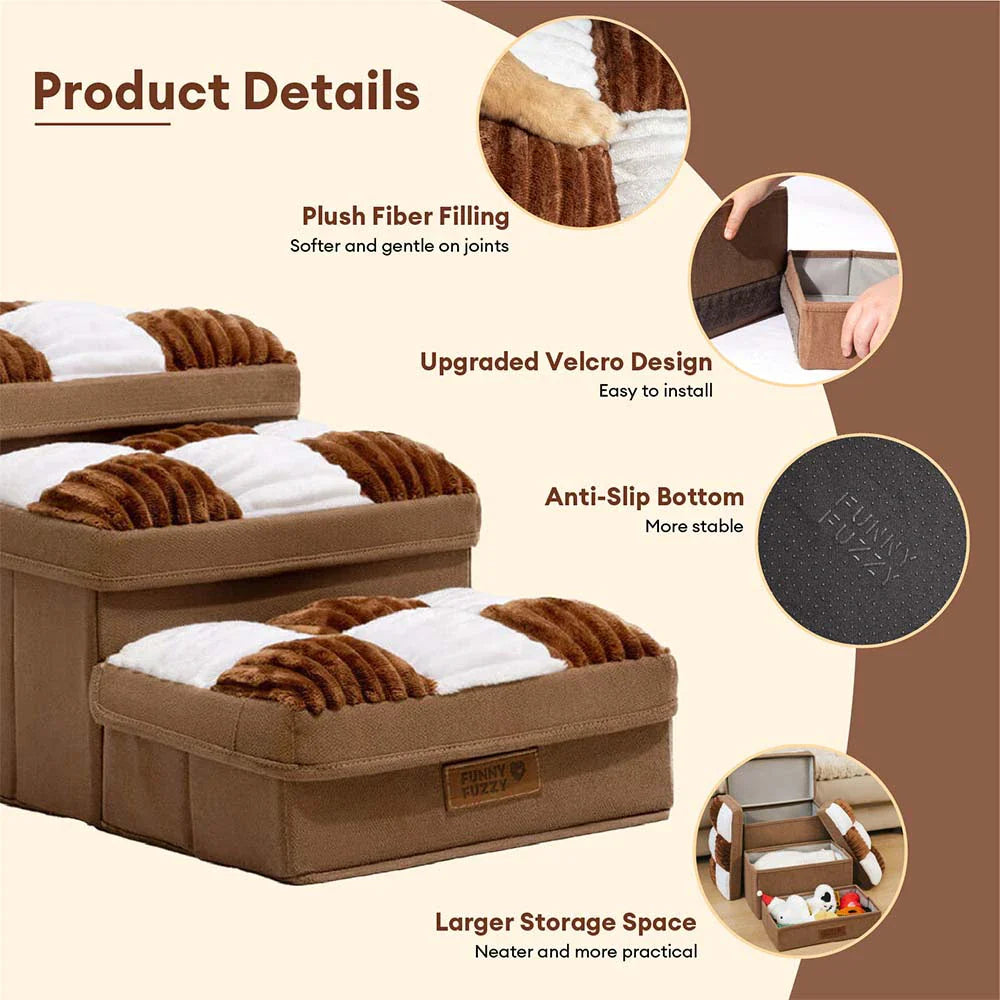 Detachable Chessboard Plaid Handcrafted Dog Steps with Storage - Foldable Steps