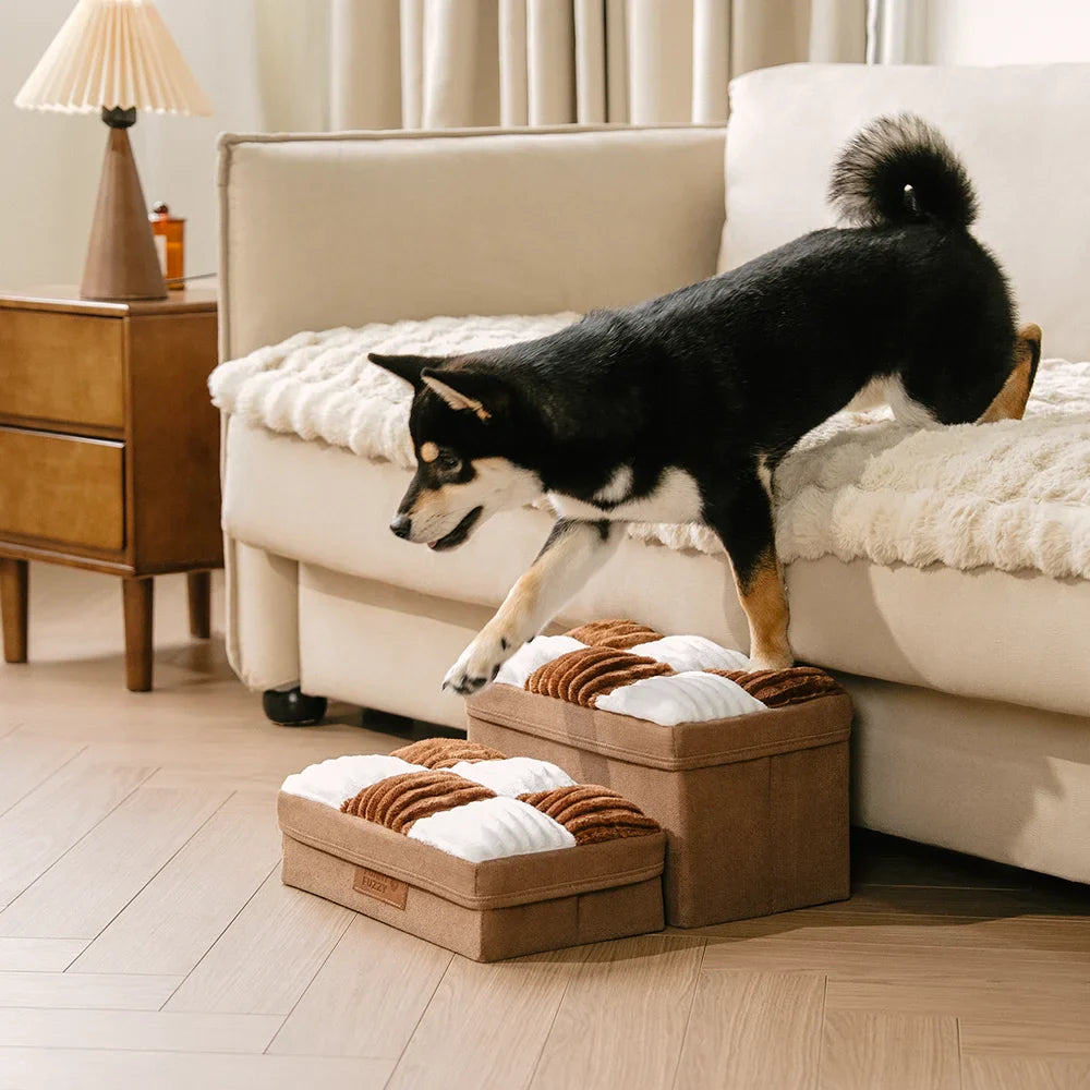 Detachable Chessboard Plaid Handcrafted Dog Steps with Storage - Foldable Steps