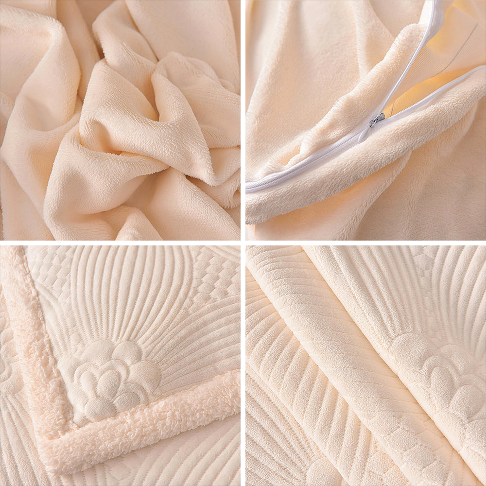 Floral Quilted Cosy Thickened Milk Fleece Bed Skirt Set